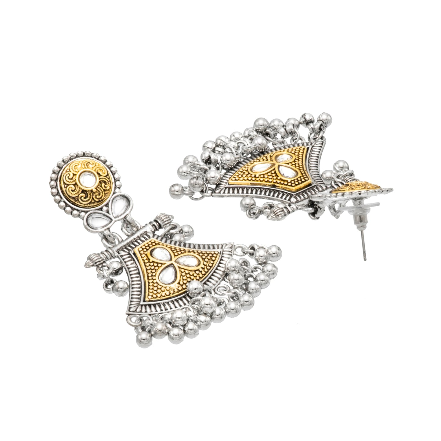 Shining Jewel - by Shivansh Traditional Indian Two-Tone Plated Handcrafted Design Pearl & Kundan, Stone Medium Sized Earrings for Women (SJE_327)