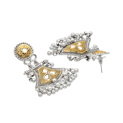 Shining Jewel - by Shivansh Traditional Indian Two-Tone Plated Handcrafted Design Pearl & Kundan, Stone Medium Sized Earrings for Women (SJE_327)