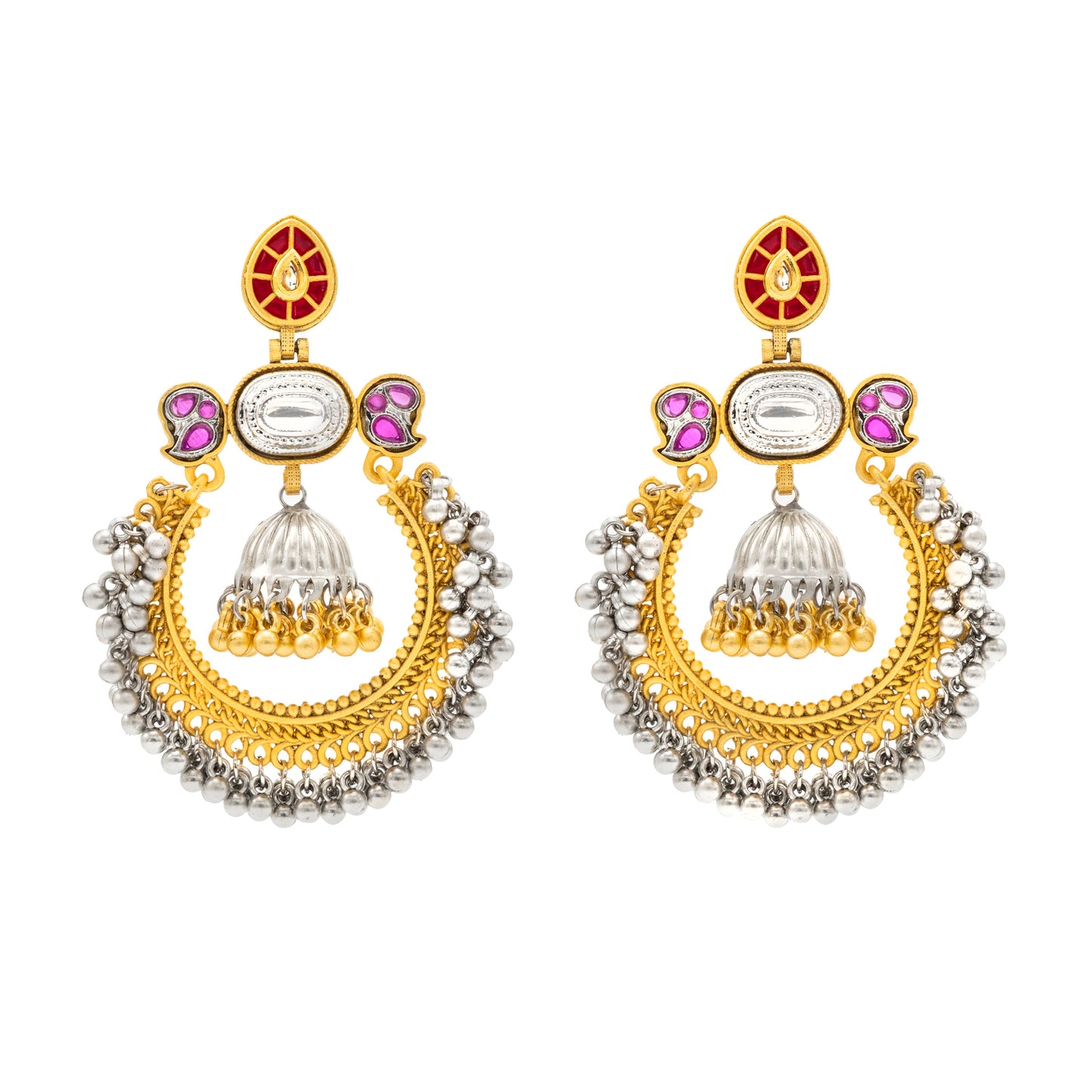 Shining Jewel - by Shivansh Traditional Indian Matte Dual Tone Plated CZ, Pearl Studded Over-sized Chandbali Jhumka Earring for Women - Maroon (SJE_329_M)