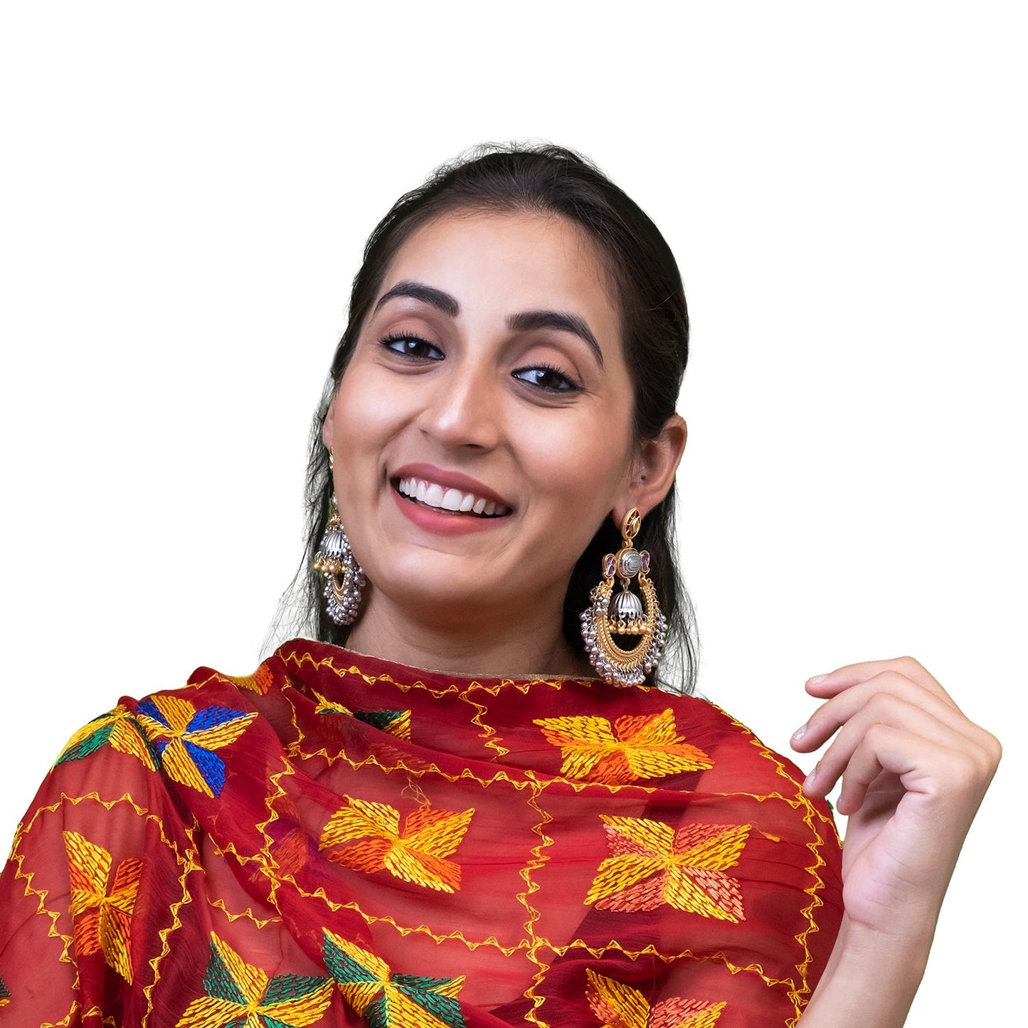 Shining Jewel - by Shivansh Traditional Indian Matte Dual Tone Plated CZ, Pearl Studded Over-sized Chandbali Jhumka Earring for Women - Maroon (SJE_329_M)