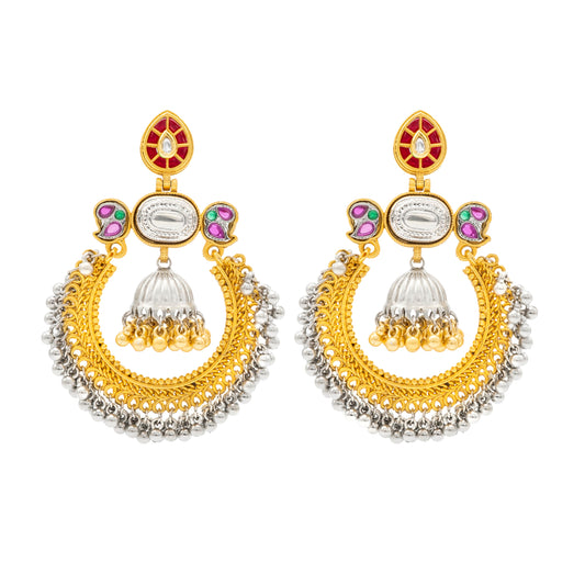 Shining Jewel - by Shivansh Traditional Indian Matte Dual Tone Plated CZ, Pearl Studded Over-sized Chandbali Jhumka Earring for Women - Rose Gold (SJE_329_RG)