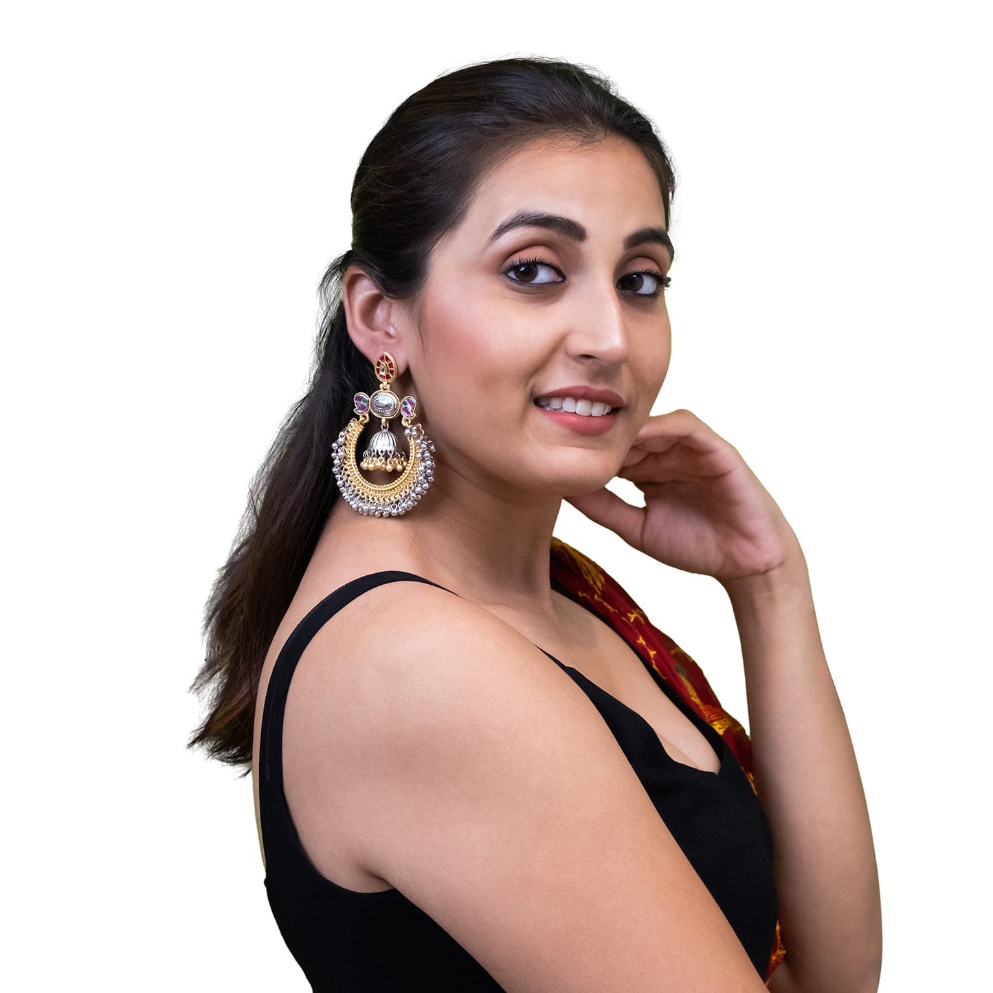 Shining Jewel - by Shivansh Traditional Indian Matte Dual Tone Plated CZ, Pearl Studded Over-sized Chandbali Jhumka Earring for Women - Rose Gold (SJE_329_RG)