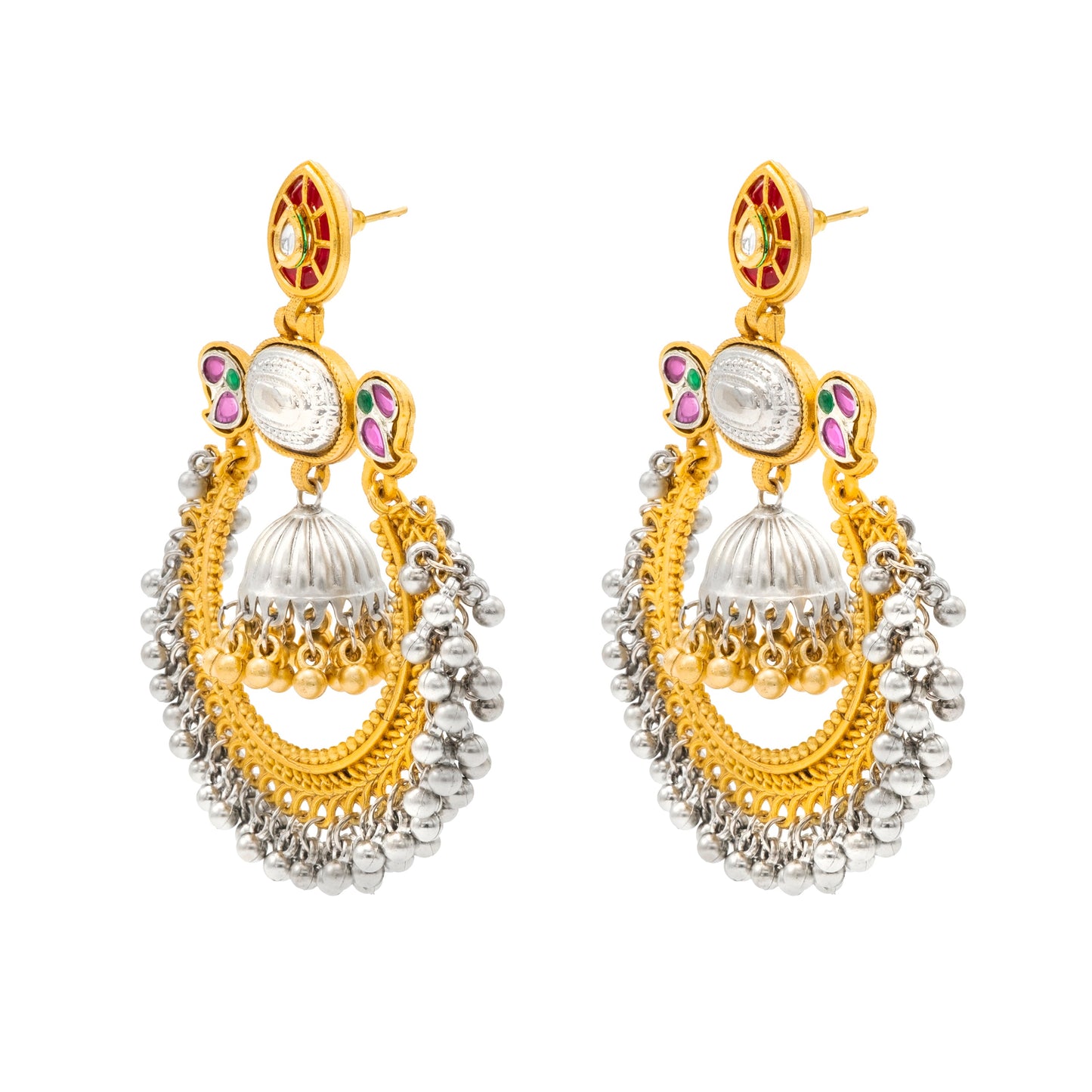 Shining Jewel - by Shivansh Traditional Indian Matte Dual Tone Plated CZ, Pearl Studded Over-sized Chandbali Jhumka Earring for Women - Rose Gold (SJE_329_RG)