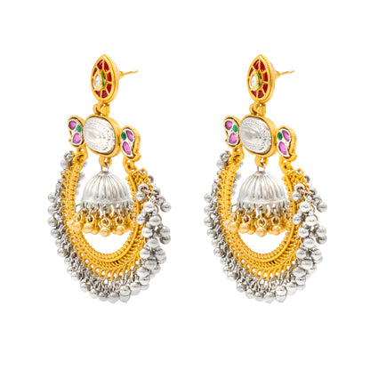 Shining Jewel - by Shivansh Traditional Indian Matte Dual Tone Plated CZ, Pearl Studded Over-sized Chandbali Jhumka Earring for Women - Rose Gold (SJE_329_RG)