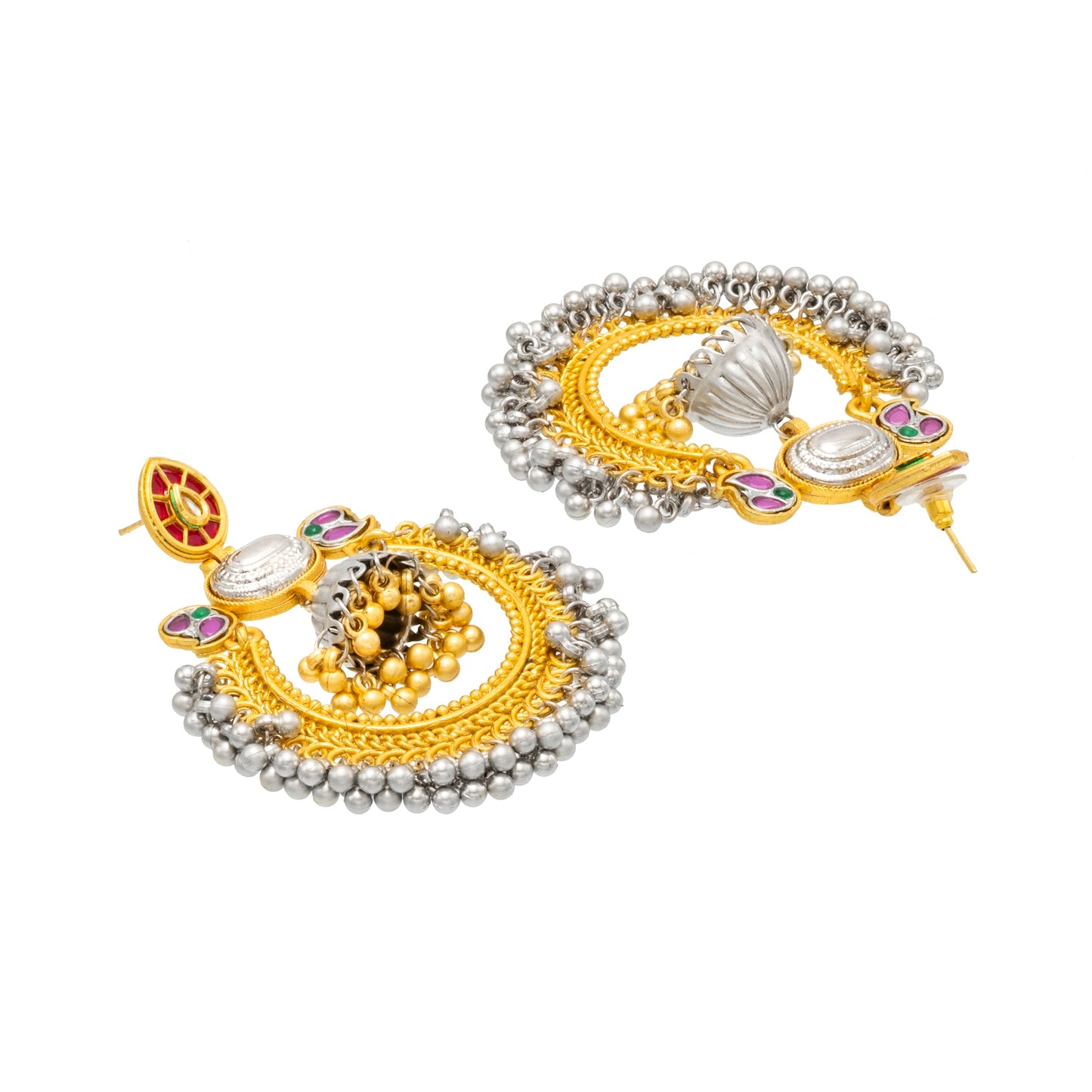 Shining Jewel - by Shivansh Traditional Indian Matte Dual Tone Plated CZ, Pearl Studded Over-sized Chandbali Jhumka Earring for Women - Rose Gold (SJE_329_RG)