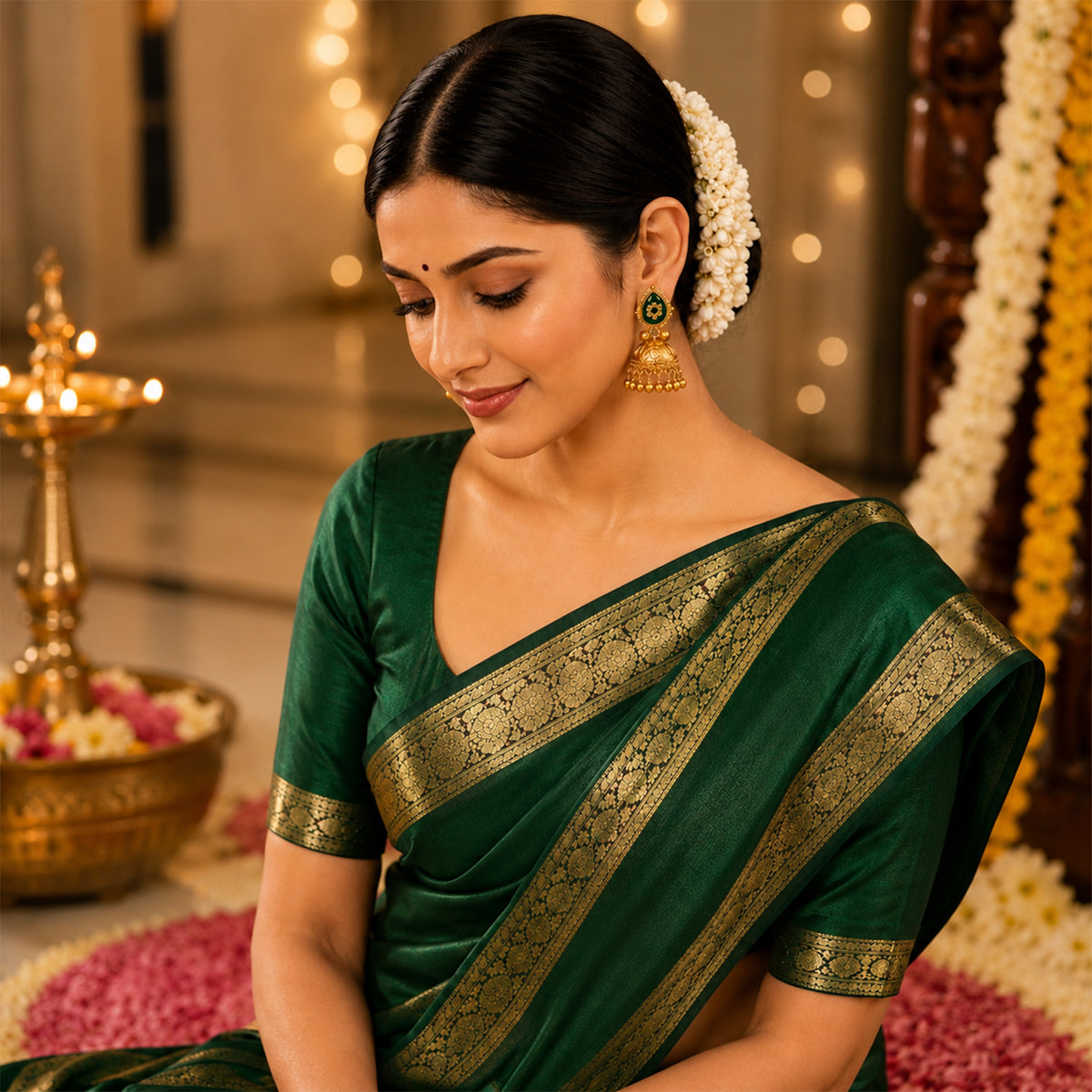 Matte Gold Plated Large Sized Jhumka Earings with Kundan Polki Ghungroo Pearls for Women - Green (SJE_335_G)