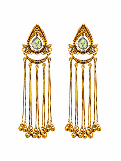 Matte Gold Plated Drop Chandelier Earrings with Ghungroo for Women - Light Green (SJE_339_LG)
