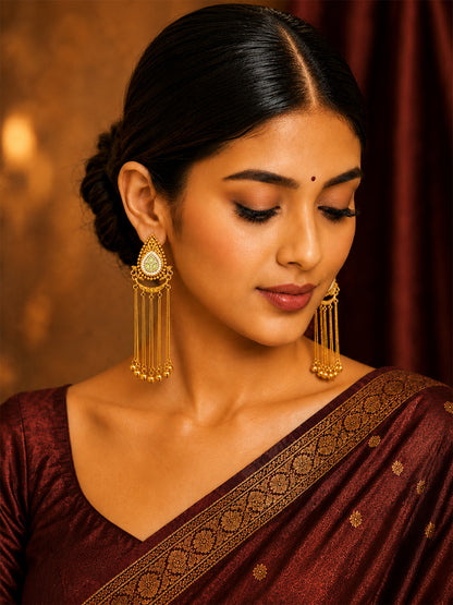 Matte Gold Plated Drop Chandelier Earrings with Ghungroo for Women - Light Green (SJE_339_LG)