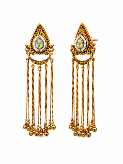Matte Gold Plated Drop Chandelier Earrings with Ghungroo for Women - Light Green (SJE_339_LG)