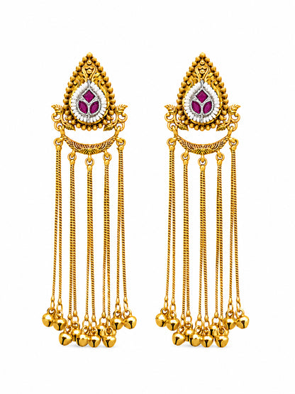 Matte Gold Plated Drop Chandelier Earrings with Ghungroo for Women - Maroon (SJE_339_M)
