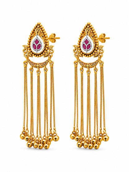 Matte Gold Plated Drop Chandelier Earrings with Ghungroo for Women - Maroon (SJE_339_M)