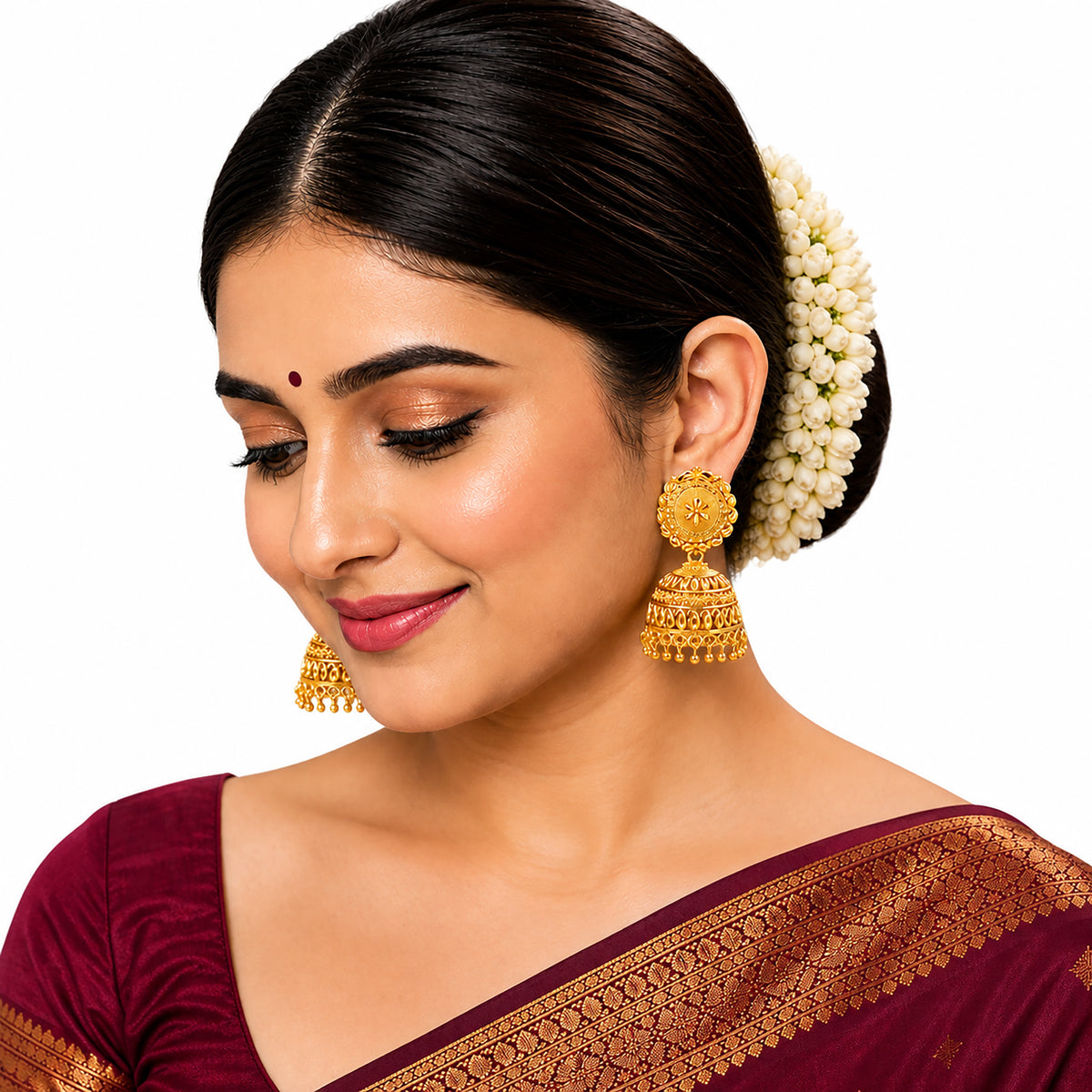 Gold Plated Medium Size Plain Jhumka for Women (SJE_341)
