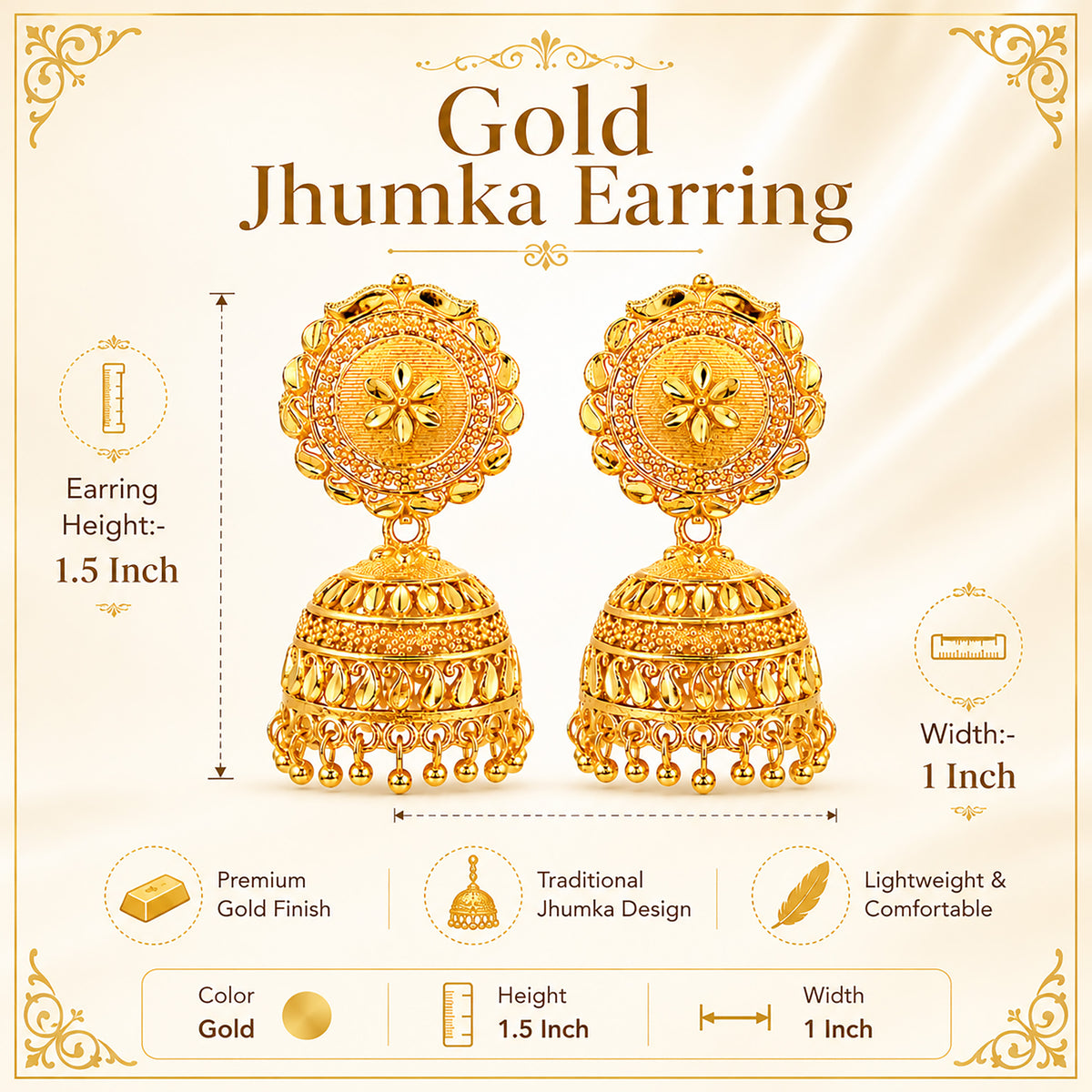 Gold Plated Medium Size Plain Jhumka for Women (SJE_341)