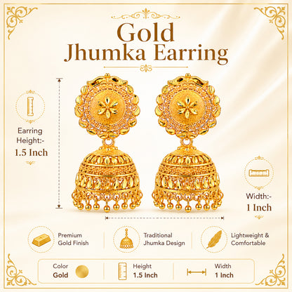 Gold Plated Medium Size Plain Jhumka for Women (SJE_341)