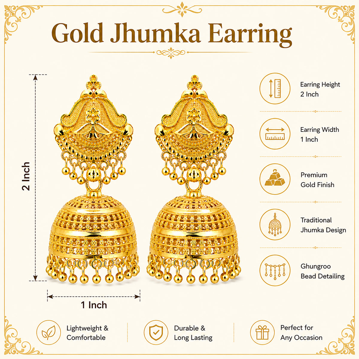 Gold Plated Medium Size Plain Jhumka for Women (SJE_342_D1)