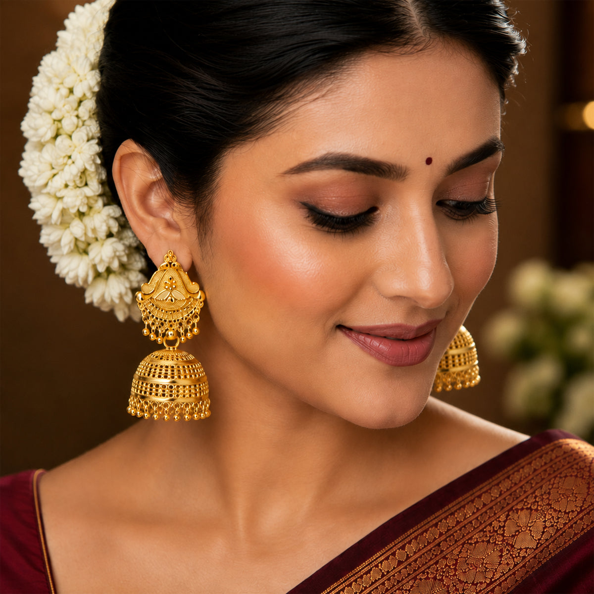 Gold Plated Medium Size Plain Jhumka for Women (SJE_342_D1)