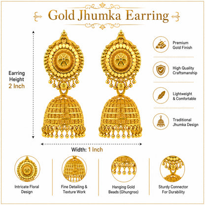 Gold Plated Medium Size Plain Jhumka for Women (SJE_342_D2)