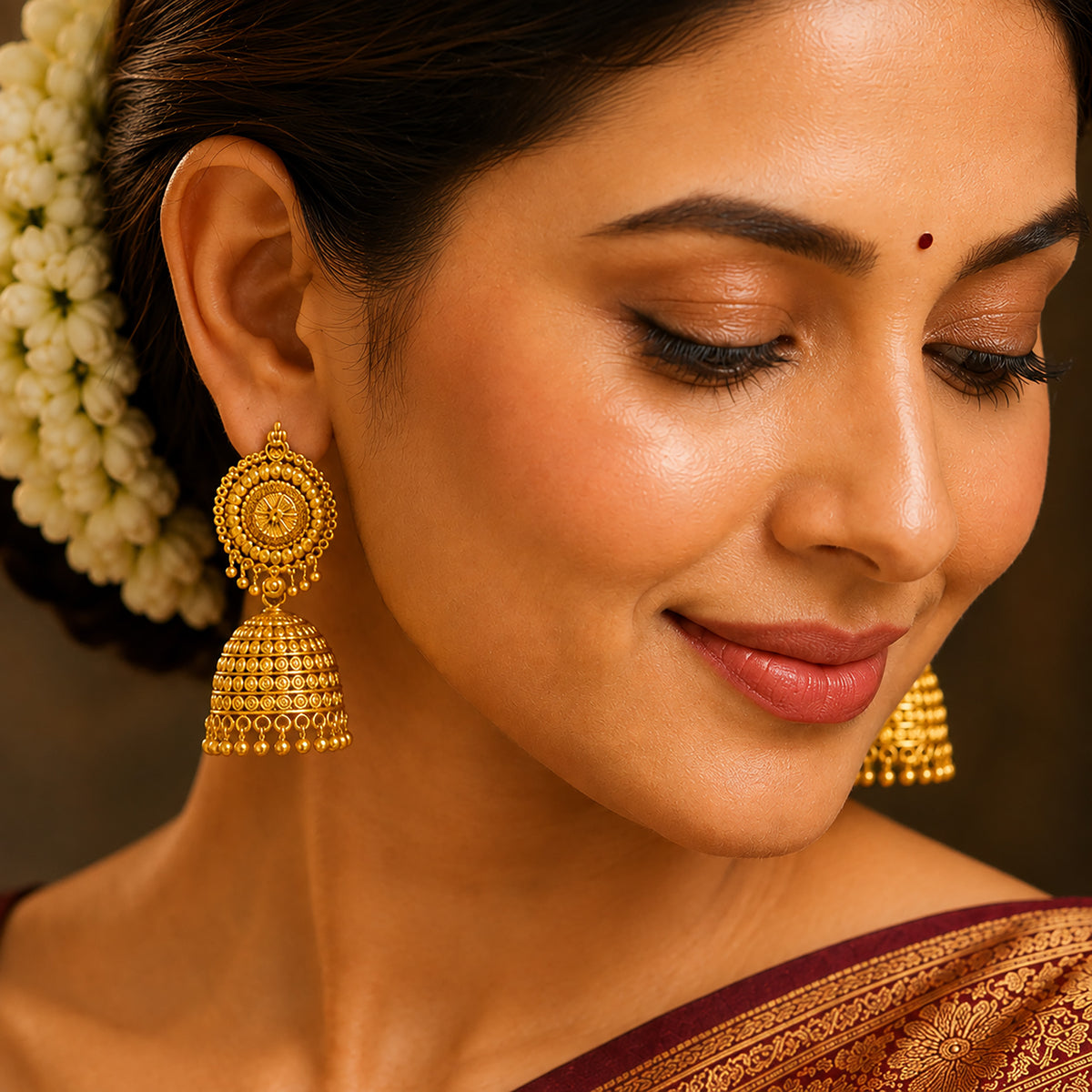 Gold Plated Medium Size Plain Jhumka for Women (SJE_342_D2)