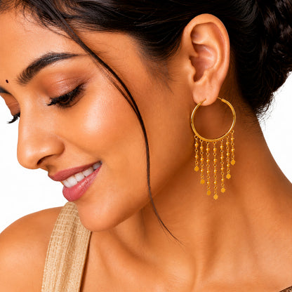 Plain Gold Plated Round shaped earring with Long chain Dangler (SJE_348)