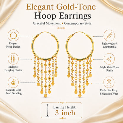 Plain Gold Plated Round shaped earring with Long chain Dangler (SJE_348)