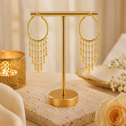 Plain Gold Plated Round shaped earring with Long chain Dangler (SJE_348)