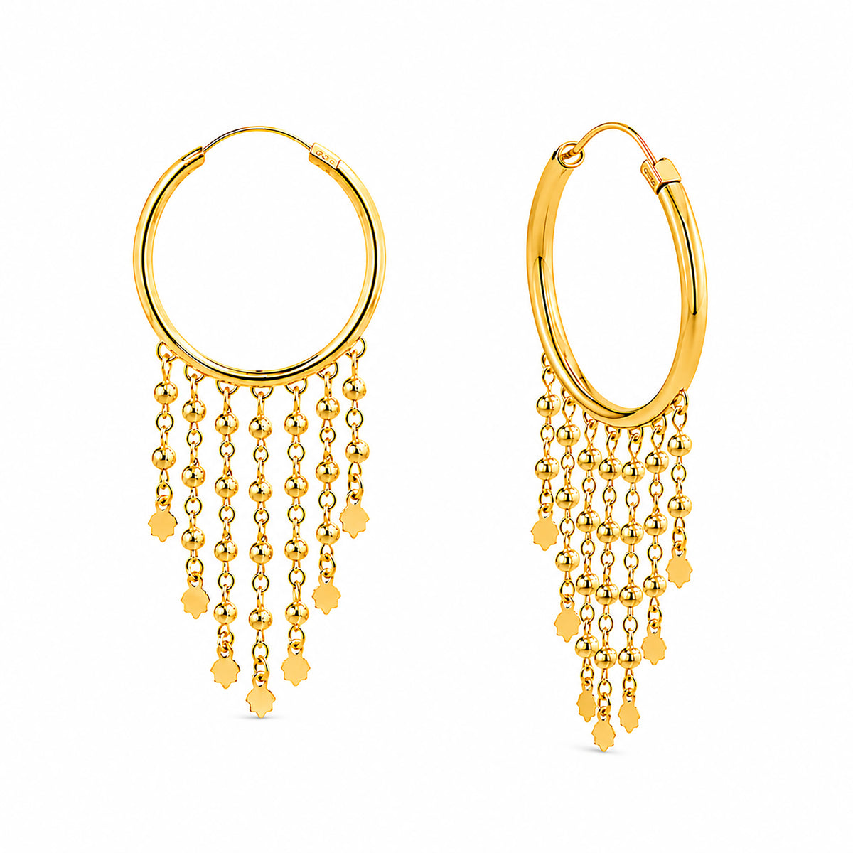 Plain Gold Plated Round shaped earring with Long chain Dangler (SJE_348)