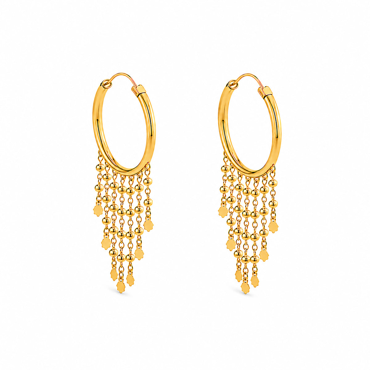 Plain Gold Plated Round shaped earring with Long chain Dangler (SJE_348)