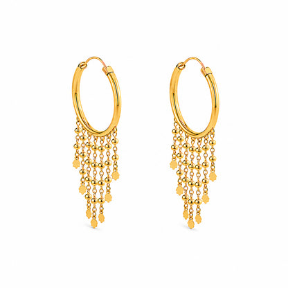Plain Gold Plated Round shaped earring with Long chain Dangler (SJE_348)