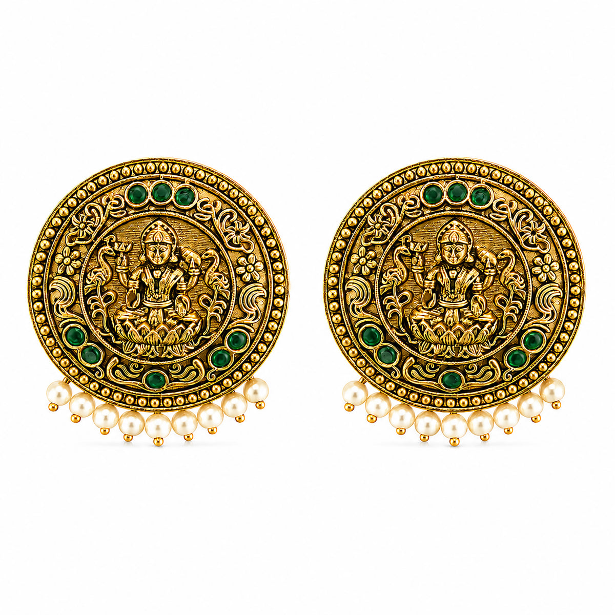 Matte Gold Plated Round Medium Sized Peacock Stud earring- Green (SJE_349_G)