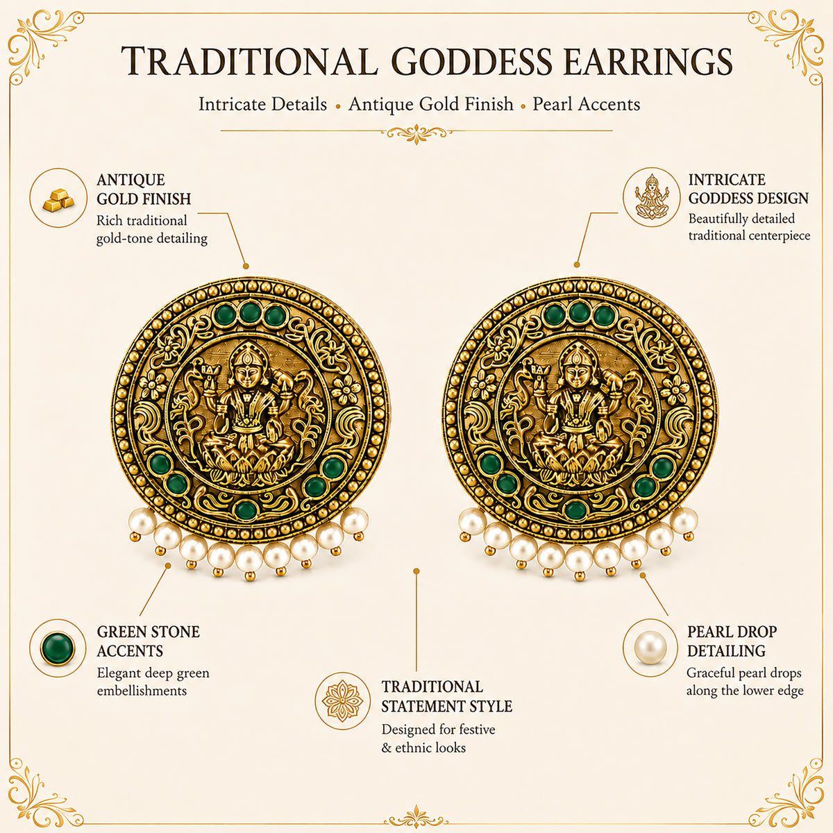 Matte Gold Plated Round Medium Sized Peacock Stud earring- Green (SJE_349_G)