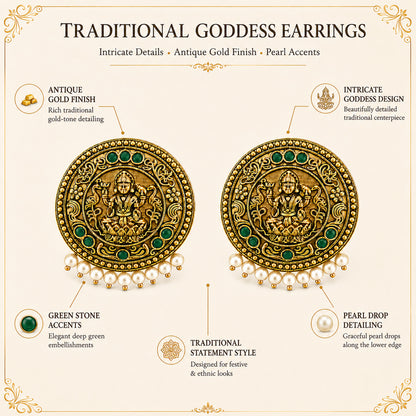 Matte Gold Plated Round Medium Sized Peacock Stud earring- Green (SJE_349_G)