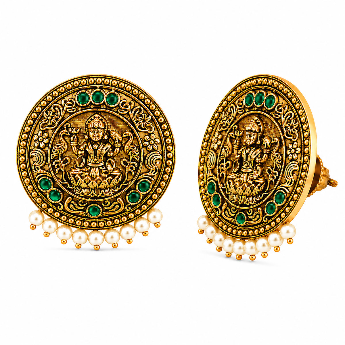 Matte Gold Plated Round Medium Sized Peacock Stud earring- Green (SJE_349_G)