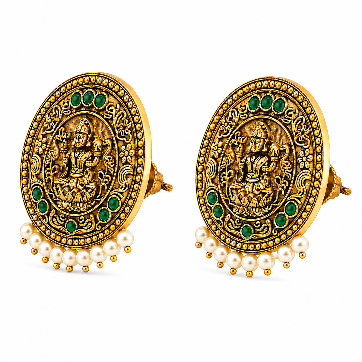 Matte Gold Plated Round Medium Sized Peacock Stud earring- Green (SJE_349_G)