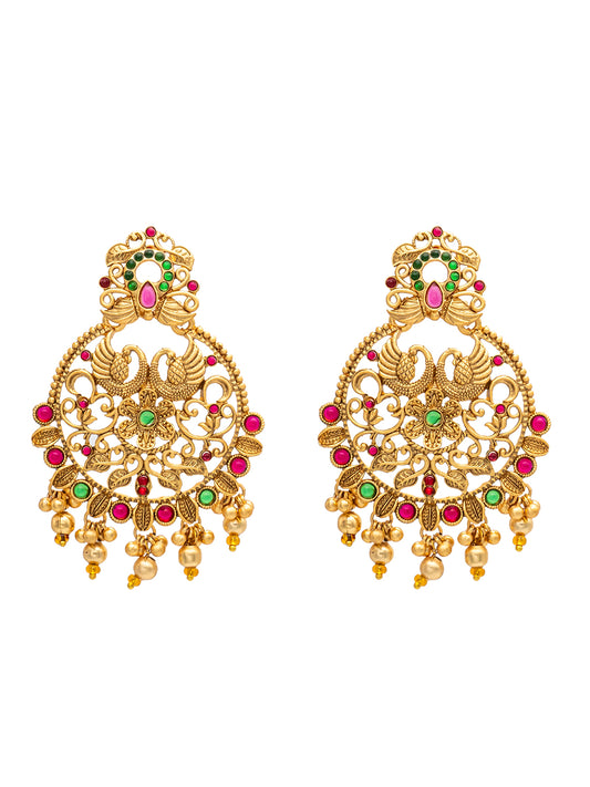 Shining Jewel Traditional Indian Antique Gold Temple Jewellery Crystals,CZ Peacock Chandbali Bridal Earrings For Women (SJE_88)