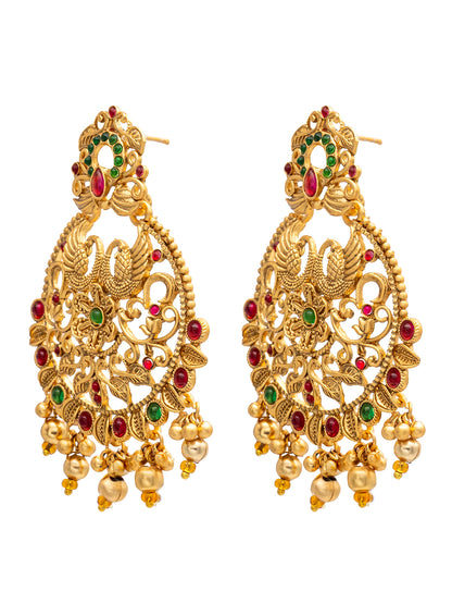 Shining Jewel Traditional Indian Antique Gold Temple Jewellery Crystals,CZ Peacock Chandbali Bridal Earrings For Women (SJE_88)