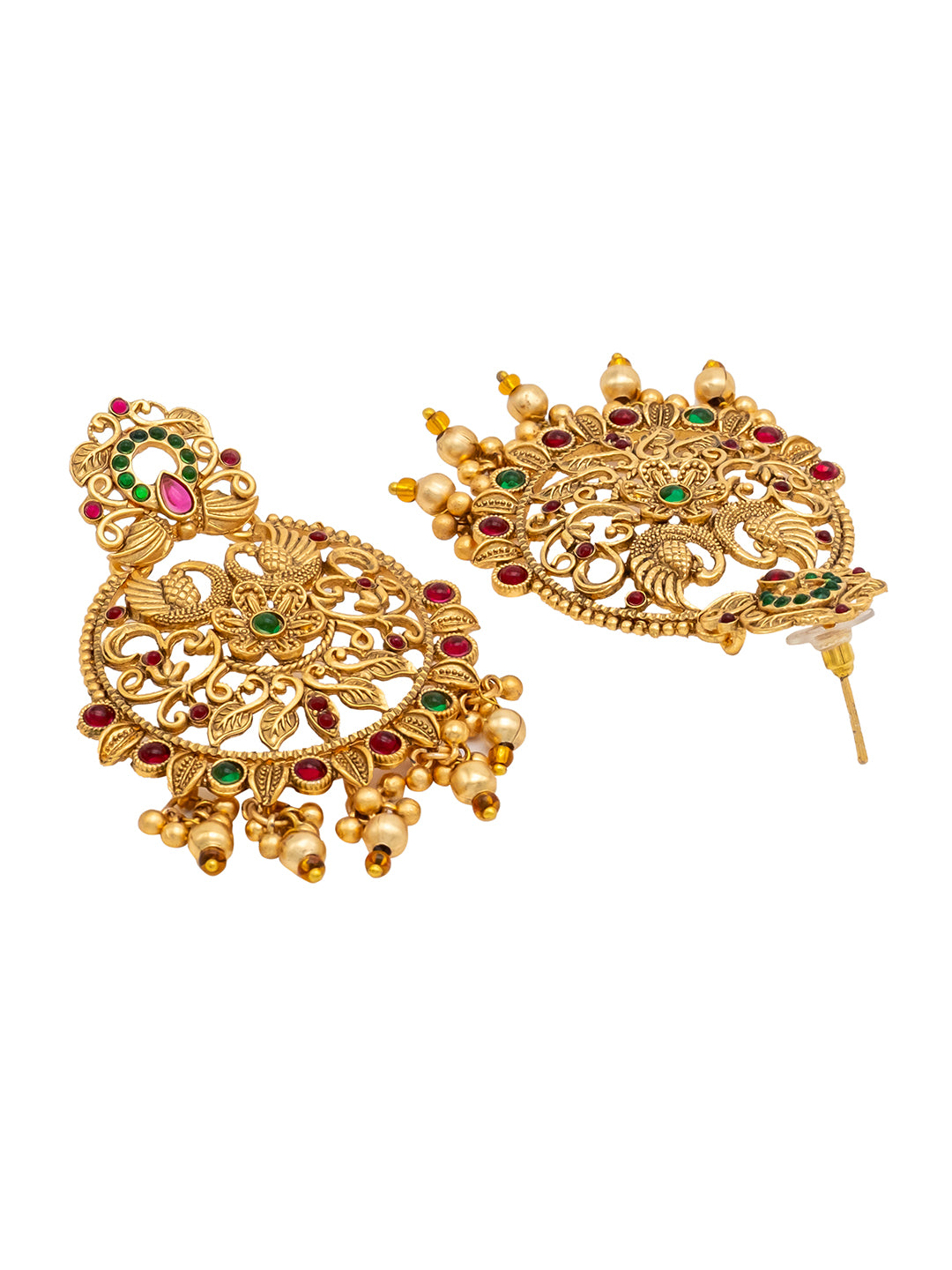 Shining Jewel Traditional Indian Antique Gold Temple Jewellery Crystals,CZ Peacock Chandbali Bridal Earrings For Women (SJE_88)