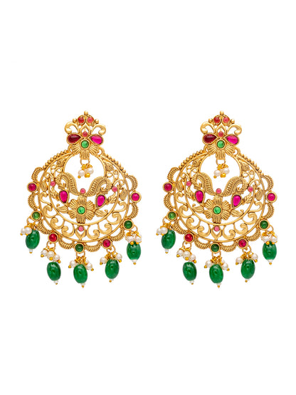 Shining Jewel Antique Traditional Indian Gold Temple Jewellery Crystals,CZ Chand Bali Bridal Earrings For Women (SJE_89)