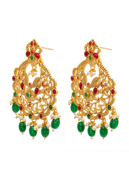 Shining Jewel Antique Traditional Indian Gold Temple Jewellery Crystals,CZ Chand Bali Bridal Earrings For Women (SJE_89)