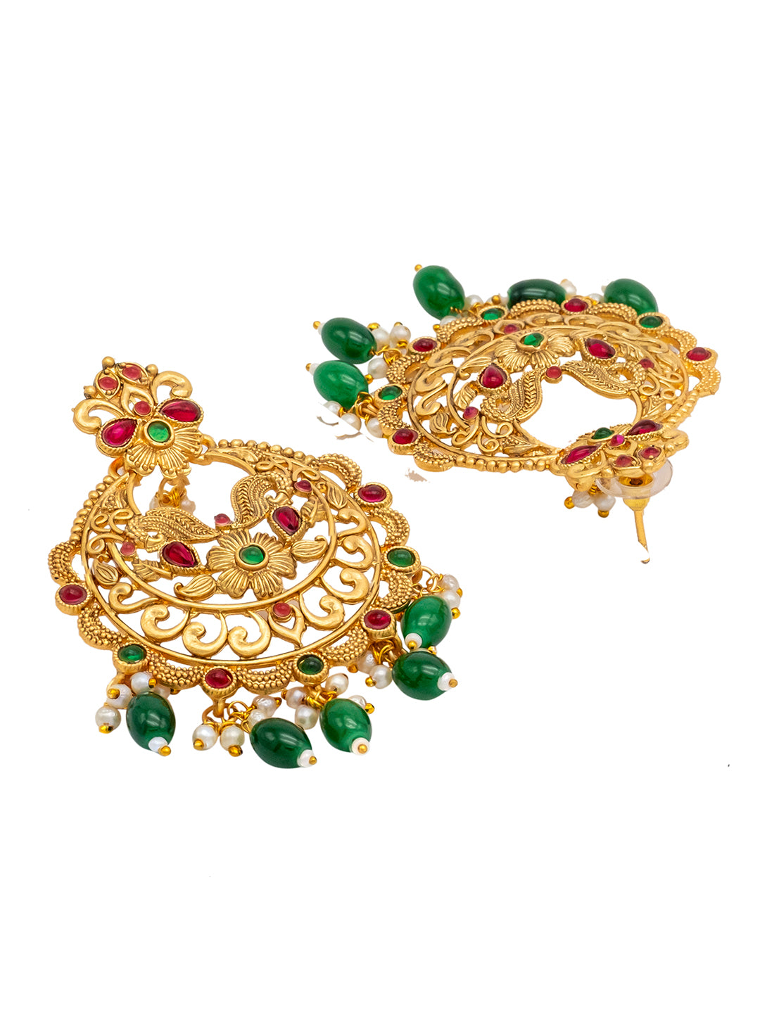 Shining Jewel Antique Traditional Indian Gold Temple Jewellery Crystals,CZ Chand Bali Bridal Earrings For Women (SJE_89)