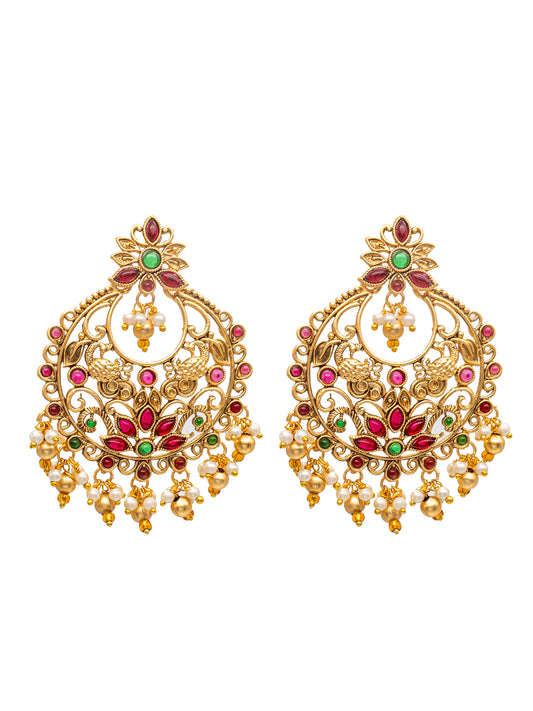 Shining Jewel Traditional Antique Gold Plated Kundan,Polki,Bridal Stud Chand Bali Earring For Women (SJE_90)