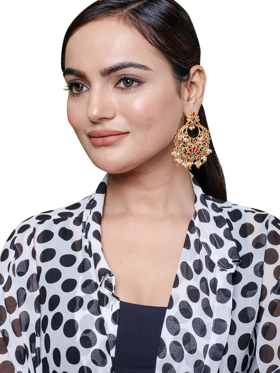 Shining Jewel Traditional Antique Gold Plated Kundan,Polki,Bridal Stud Chand Bali Earring For Women (SJE_90)