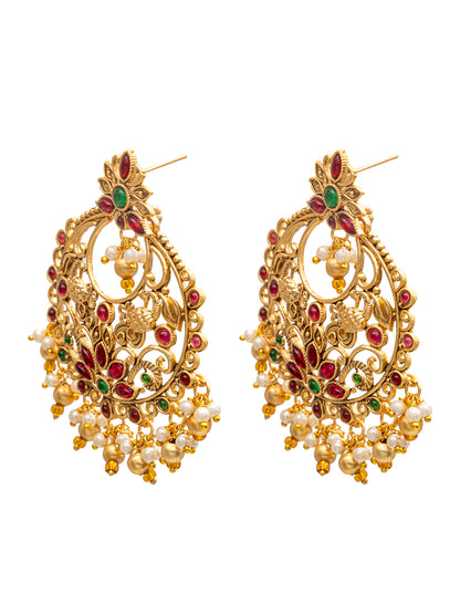 Shining Jewel Traditional Antique Gold Plated Kundan,Polki,Bridal Stud Chand Bali Earring For Women (SJE_90)