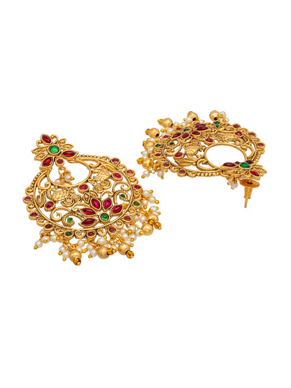 Shining Jewel Traditional Antique Gold Plated Kundan,Polki,Bridal Stud Chand Bali Earring For Women (SJE_90)