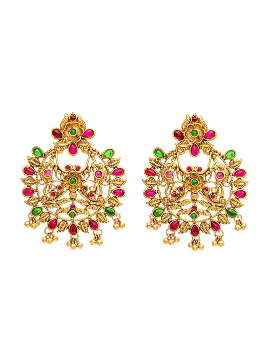 Shining Jewel Traditional Indian Antique Gold Temple Jewellery Crystals,CZ Temple Chandbali Bridal Earrings For Women (SJE_91)