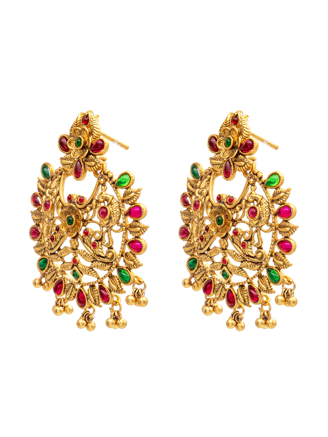 Shining Jewel Traditional Indian Antique Gold Temple Jewellery Crystals,CZ Temple Chandbali Bridal Earrings For Women (SJE_91)