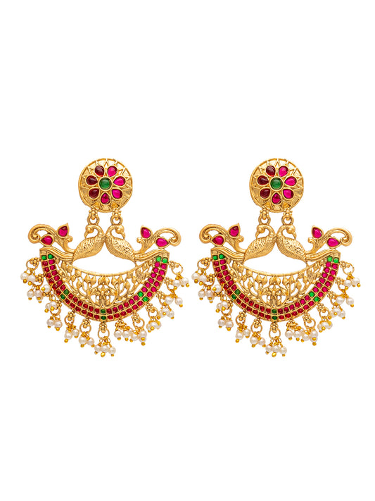 Shining Jewel Traditional Indian Antique Gold Temple Jewellery Crystals,CZ Peacock Chandbali Bridal Earrings For Women (SJE_92)