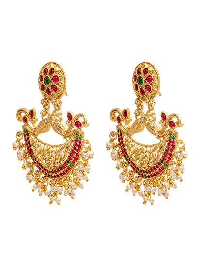 Shining Jewel Traditional Indian Antique Gold Temple Jewellery Crystals,CZ Peacock Chandbali Bridal Earrings For Women (SJE_92)