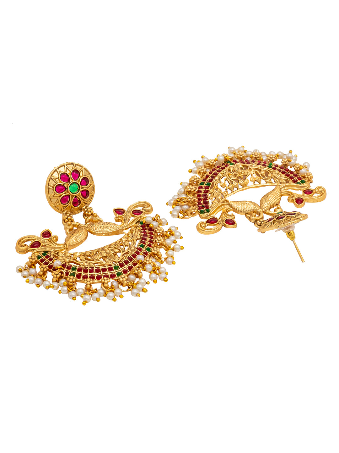 Shining Jewel Traditional Indian Antique Gold Temple Jewellery Crystals,CZ Peacock Chandbali Bridal Earrings For Women (SJE_92)