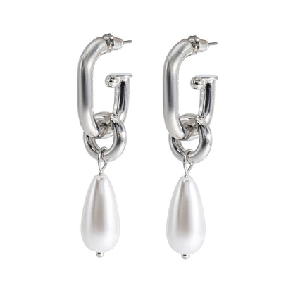 Shining Jewel Western Style Silver Plated Pearl Drop Earring For Women - (SJE_95_S_D3)