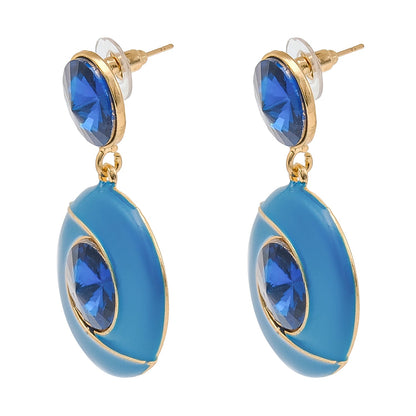 Shining Jewel Western Style Gold Plated Enamel, CZ, Crystal Studded Drop Earring For Women - (SJE_96_D3_BL)